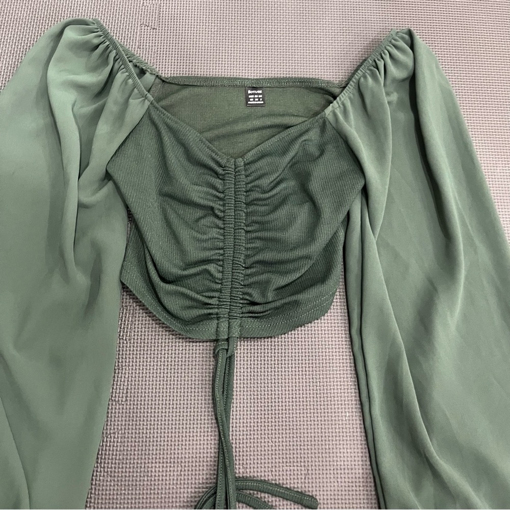 Green Ruched Women's Top